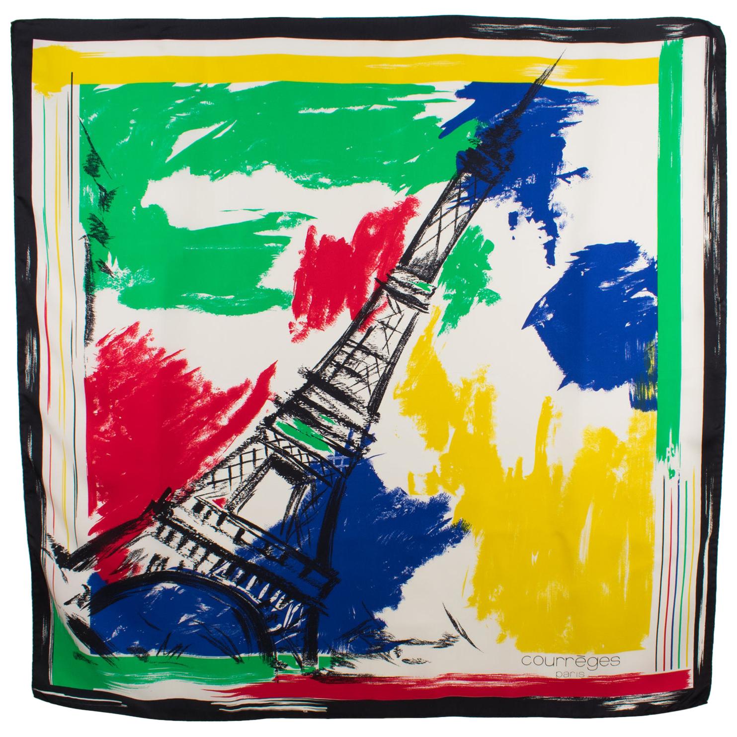 Courreges Paris Silk Scarf The Eiffel Tower in Multicolor Print