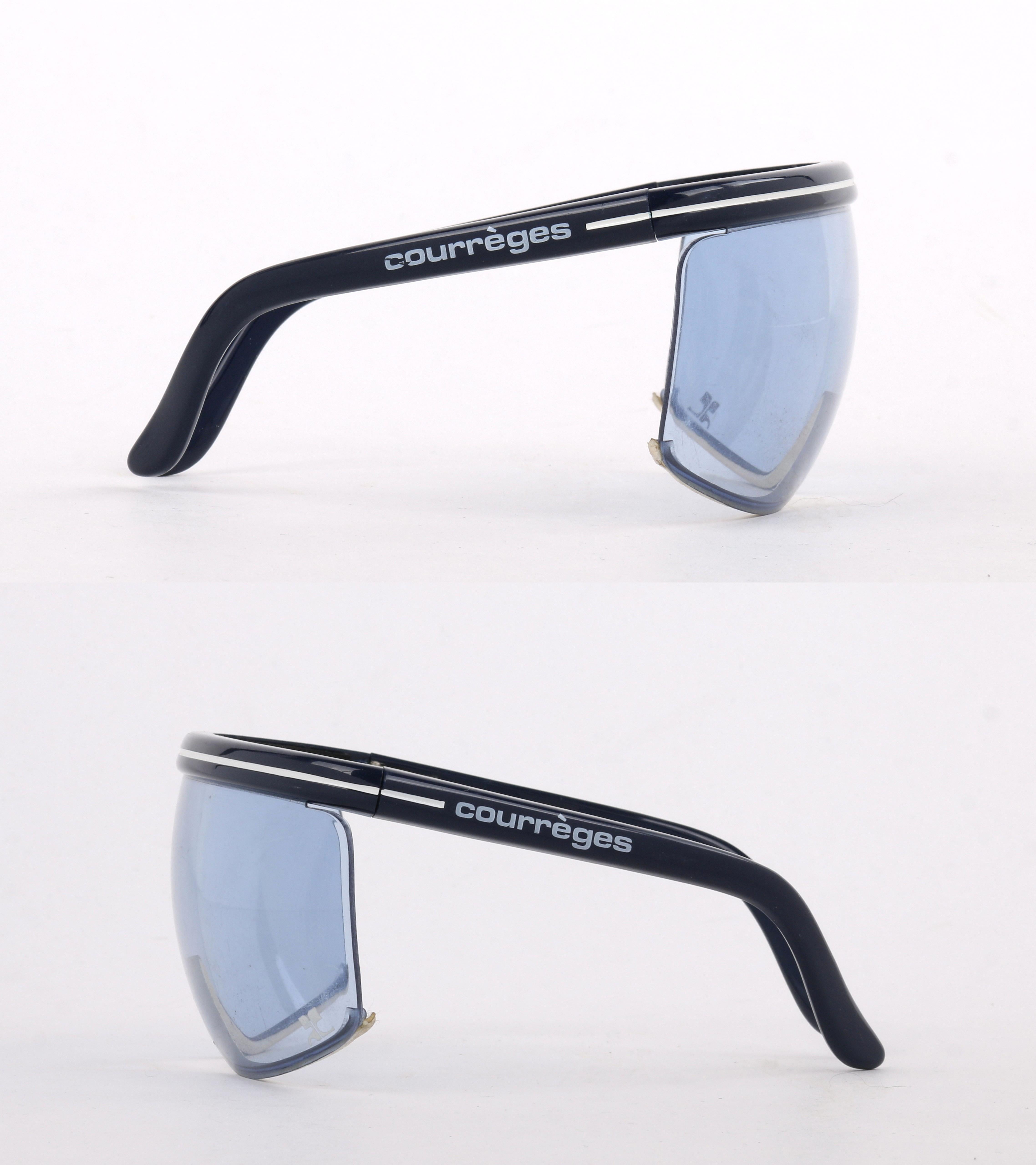 Gray COURREGES Paris Sport Futur c.1970's Blue Modern Shield Futuristic Sunglasses