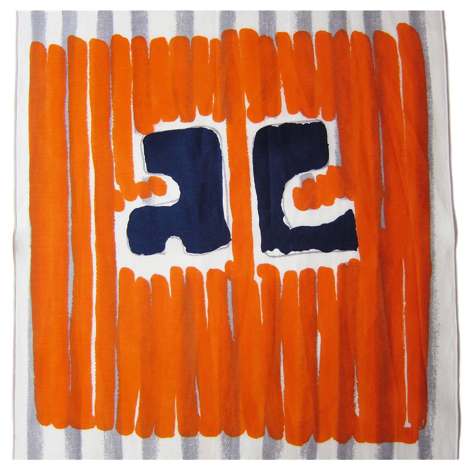 Gray Courreges Paris Stripe Logo Scarf 1960s For Sale
