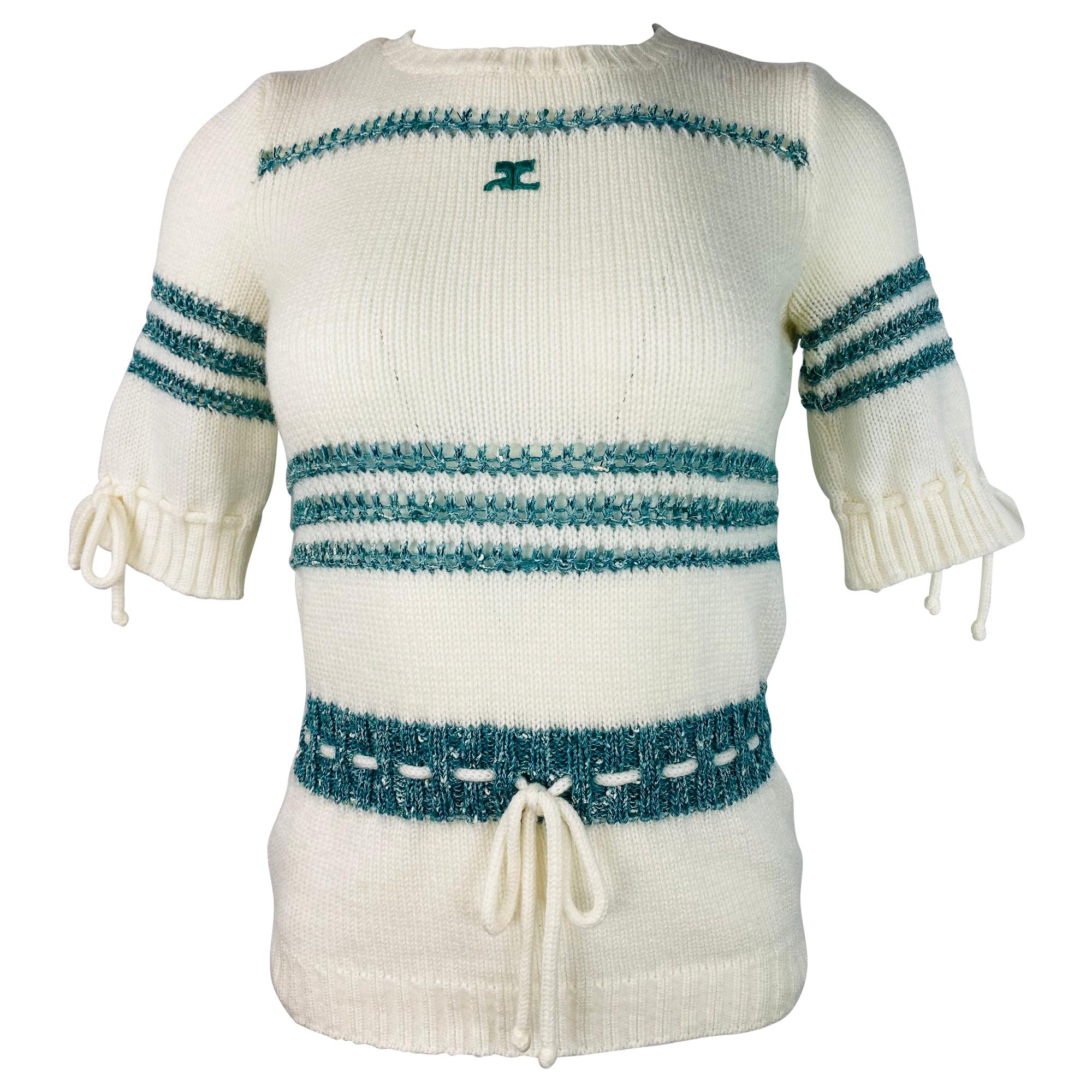 COURREGES PARIS TOILLE A FRANCE White Knit Top Sweater