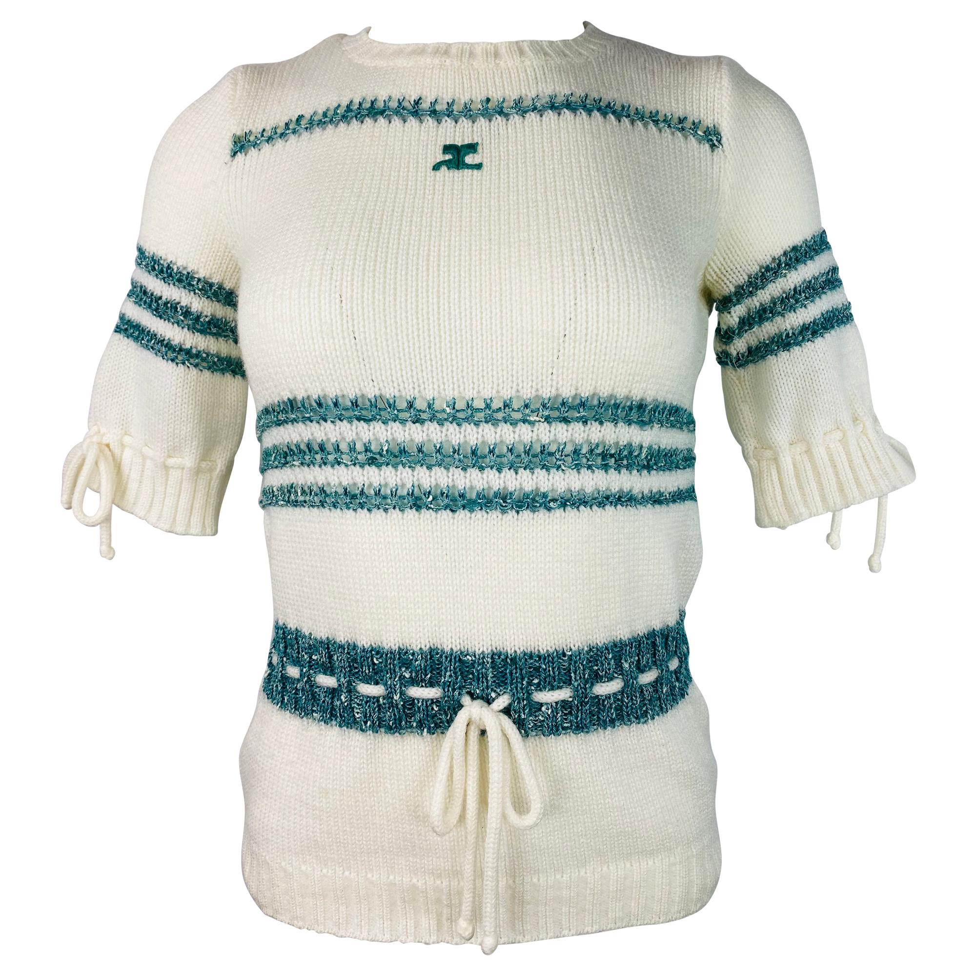 COURREGES PARIS TOILLE A FRANCE White Knit Top Sweater 