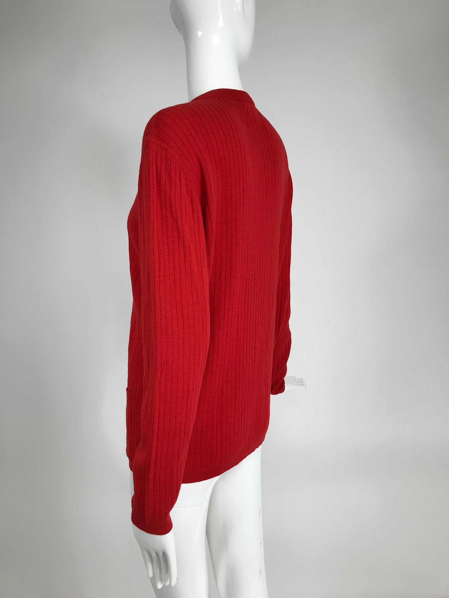 Courreges Red V Neck Ribbed Cardigan Sweater 1