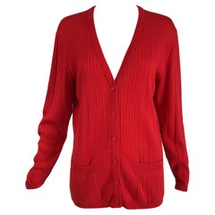 Courreges Red V Neck Ribbed Cardigan Sweater