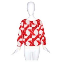 COURRÈGES red & white geometric flax knitted Jumper, c. 1970