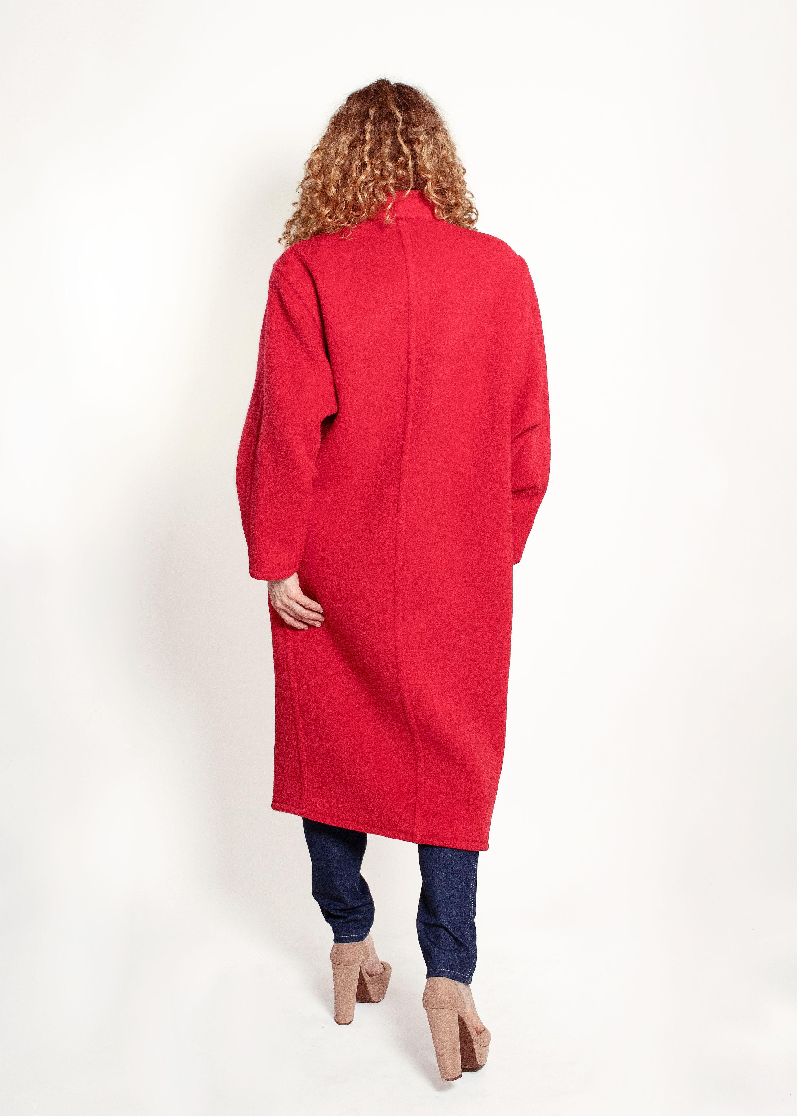 Courreges Red Wool Coat In Good Condition For Sale In Los Angeles, CA
