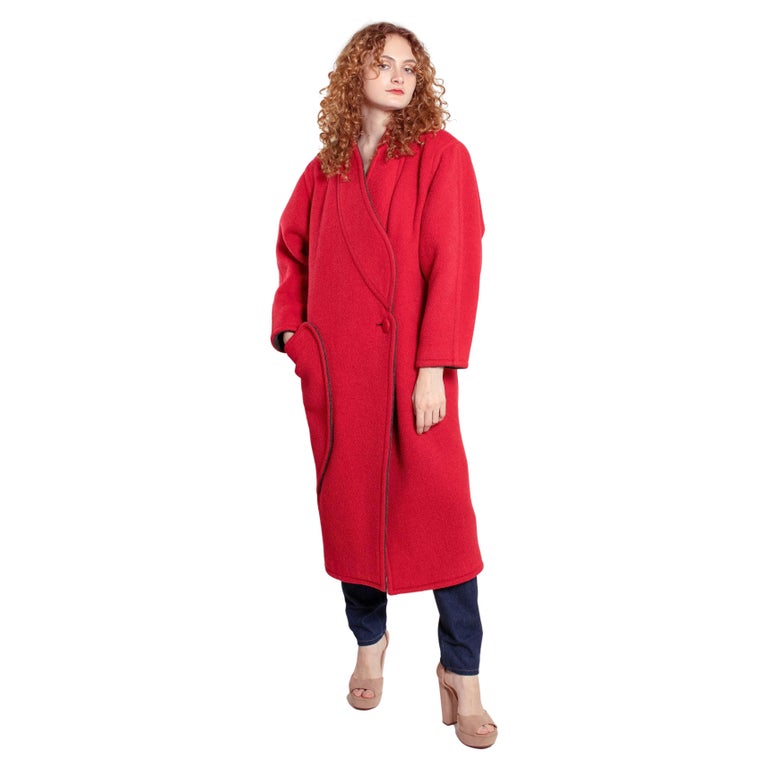 Courreges Red Wool Coat For Sale at 1stDibs