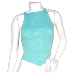 Courreges Ribbed Knit Pointed Hem Teal Tank Top