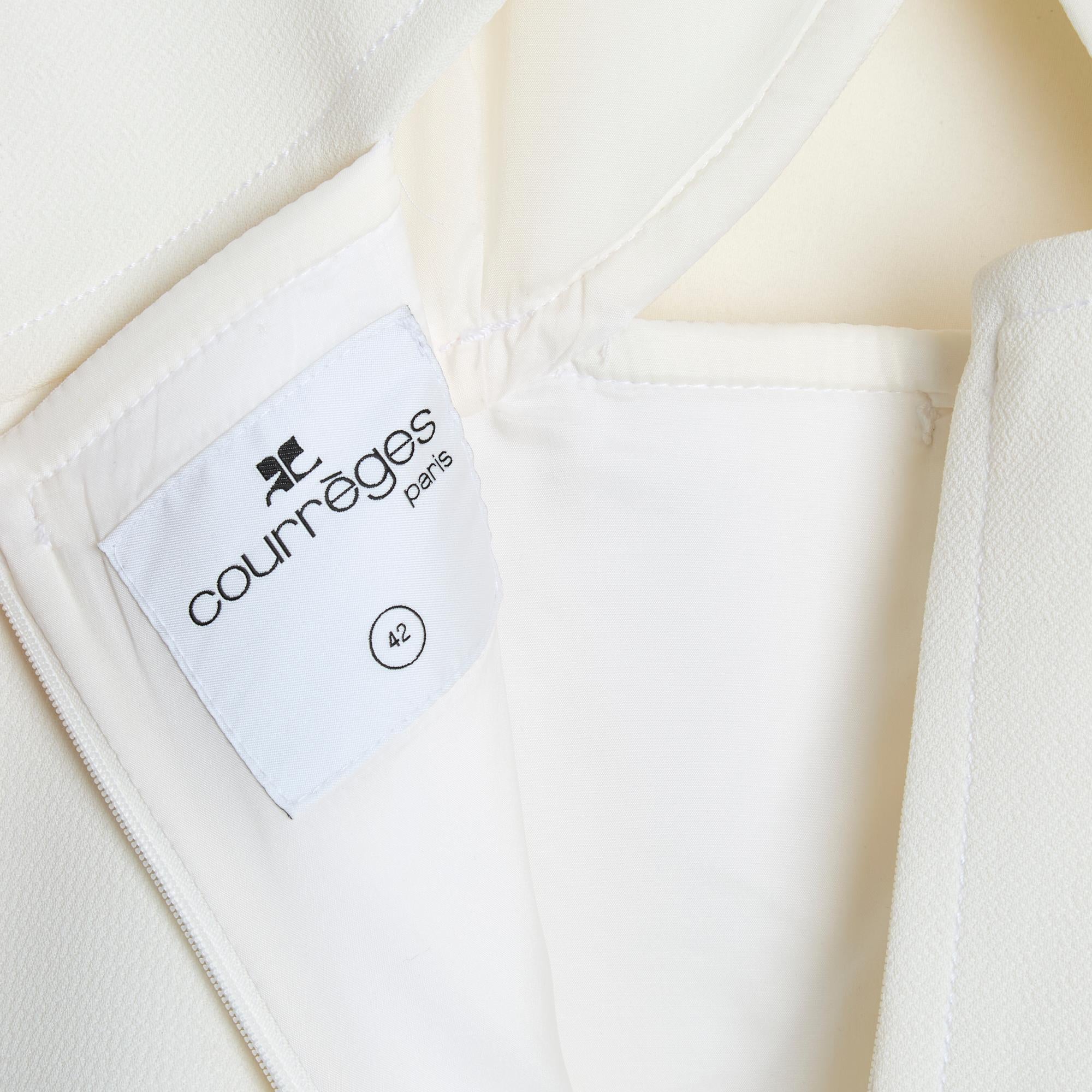 Courreges Robe FR42 Ecru Wool A Line Cut Out Dress US12 For Sale 1
