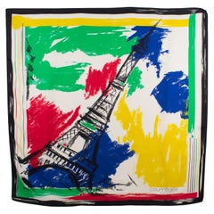 Courreges Silk Scarf Multicolor Eiffel Tower Print