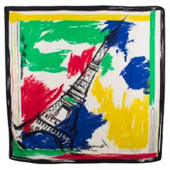 Courreges Silk Scarf Multicolor Eiffel Tower Print