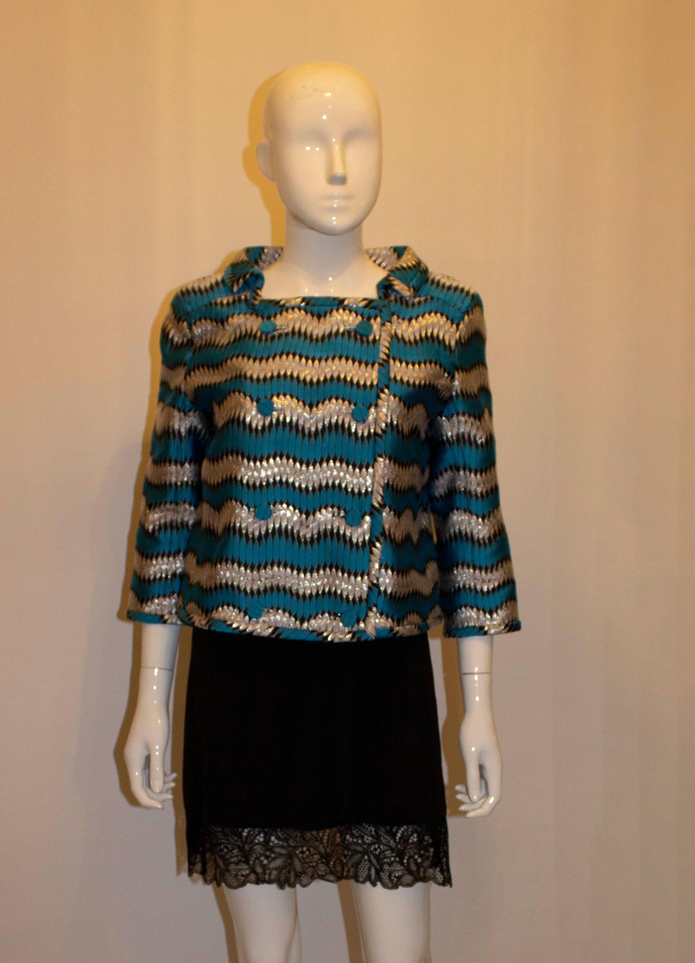 Courreges Silver Turquoise and Black Jacket In Good Condition For Sale In London, GB