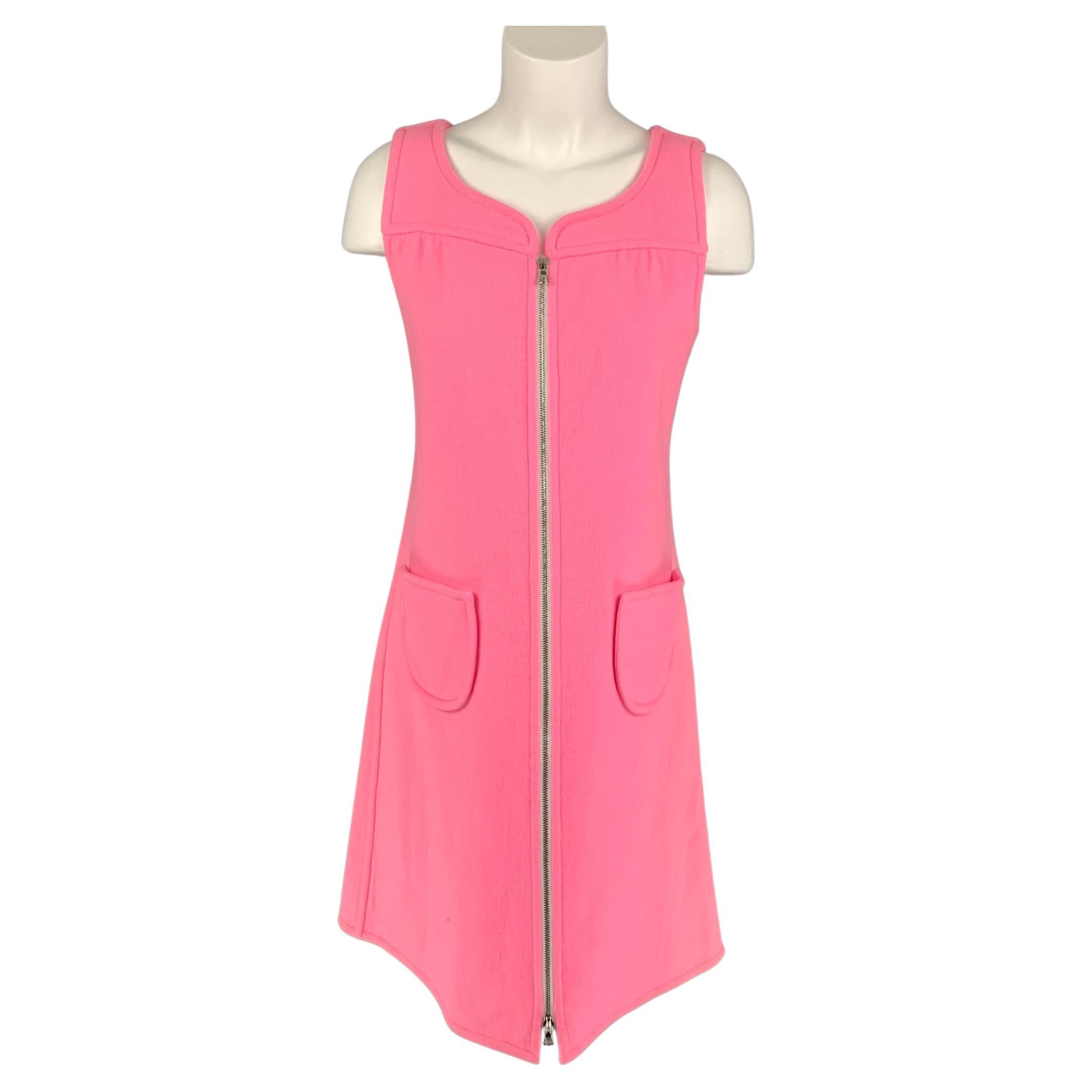 COURREGES Size L Pink Wool Angora Shift Dress 