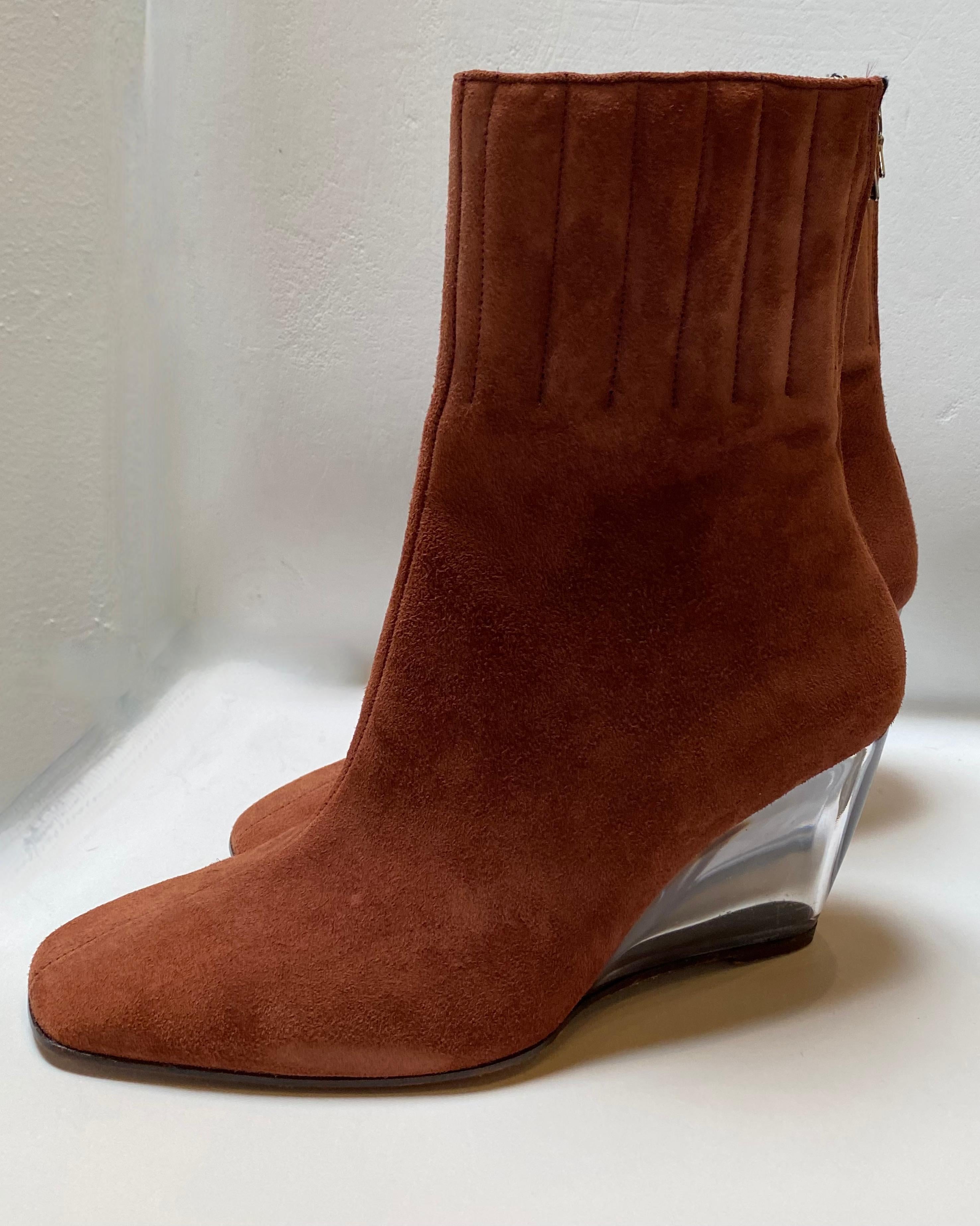 Brown Courreges Suede Ankle Boot with Plexi Heel For Sale