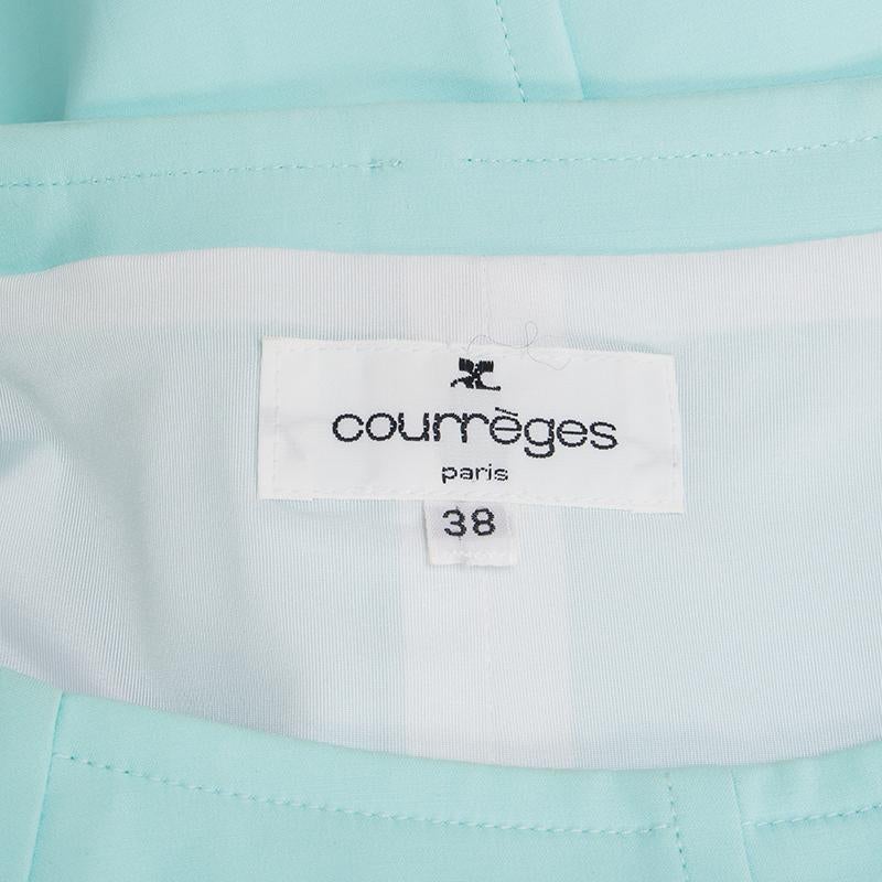 COURREGES turquoise cotton CAP SLEEVE MINI SHIFT Dress 38 S In Excellent Condition For Sale In Zürich, CH