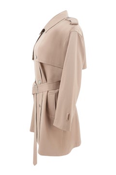 Courrèges Vintage 1980s–90s Beige Wool Belted Cape Back Short Trench Coat
