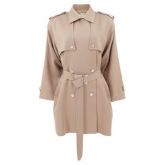 Courrèges Vintage 1980s–90s Beige Wool Belted Cape Back Short Trench Coat