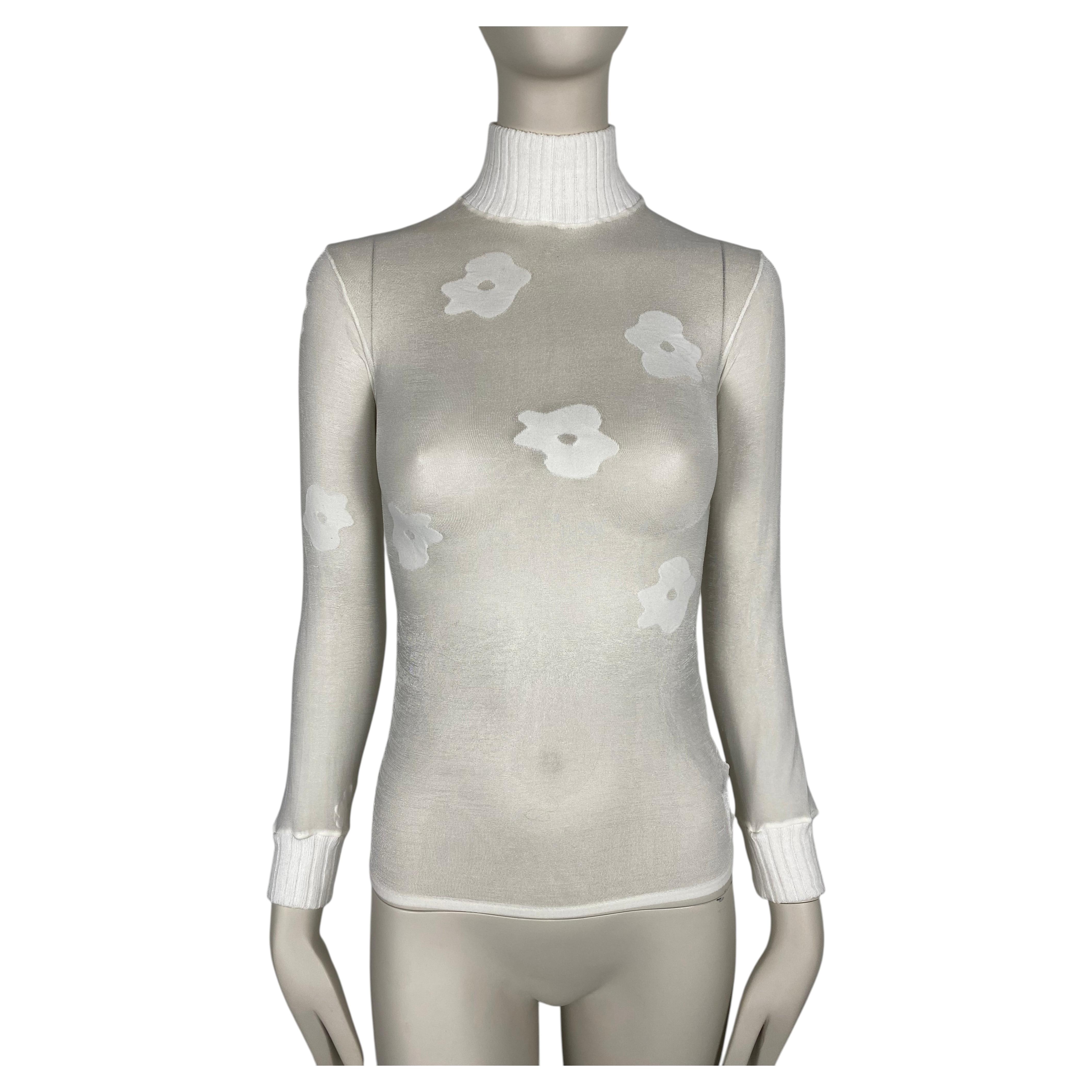 COURREGES Vintage Abstract floral Sheer Mock Turtleneck & Tights Set For Sale
