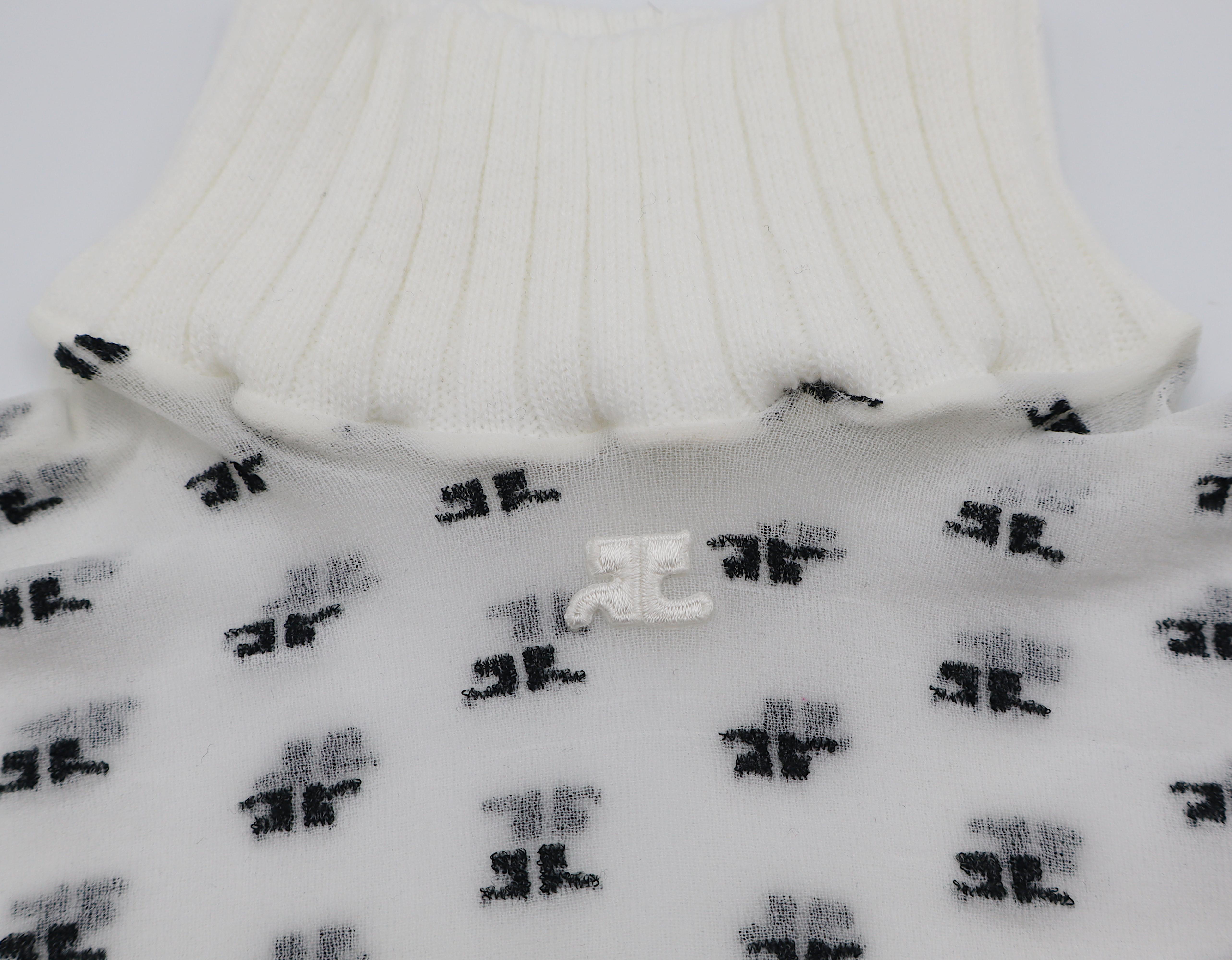 Gray COURREGES Vintage Logo Top and Matching Tights White/Black For Sale