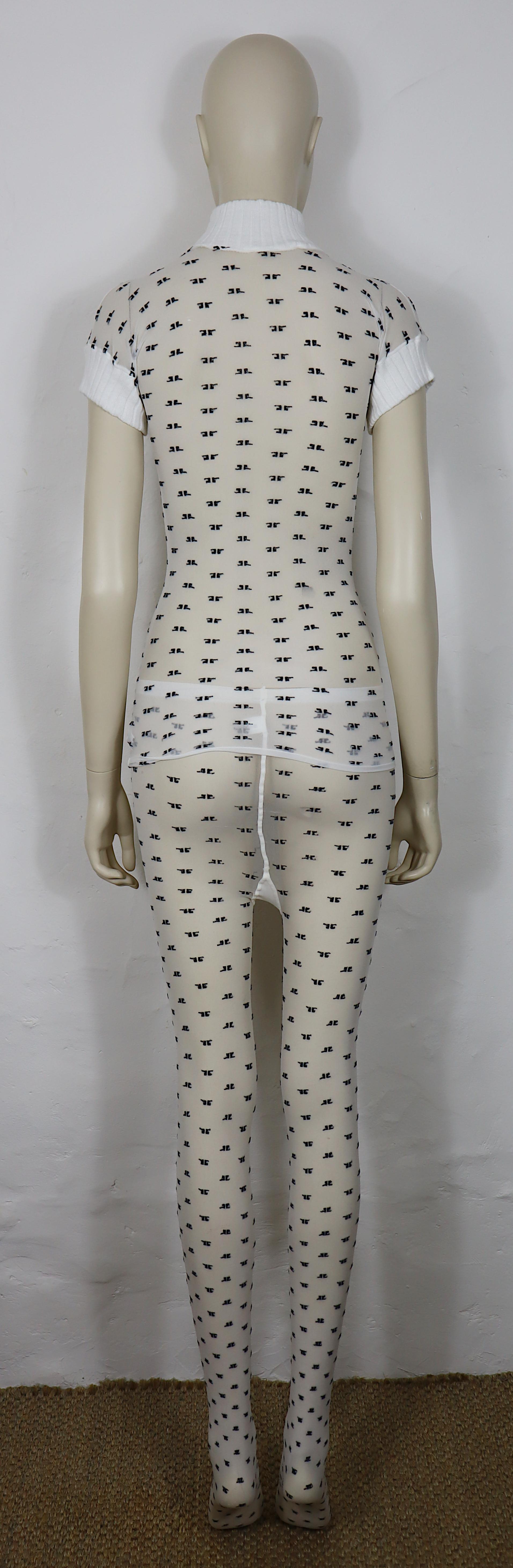 Women's COURREGES Vintage Logo Top and Matching Tights White/Black For Sale