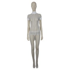 COURREGES Top à logo vintage et collants assortis blanc/noir