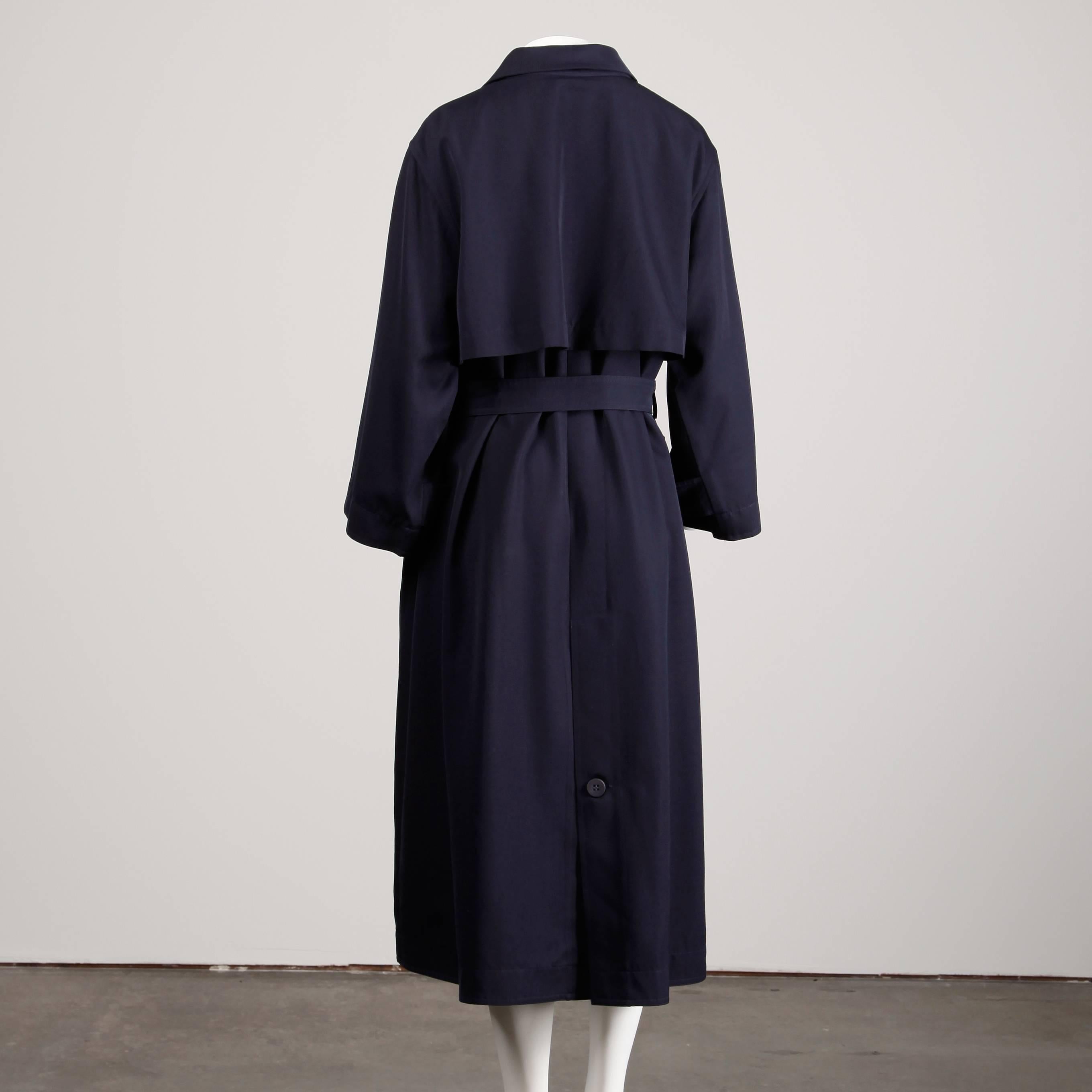Women's Courreges Vintage Navy Blue Wool Gabardine Trench Coat with Cape Detail For Sale