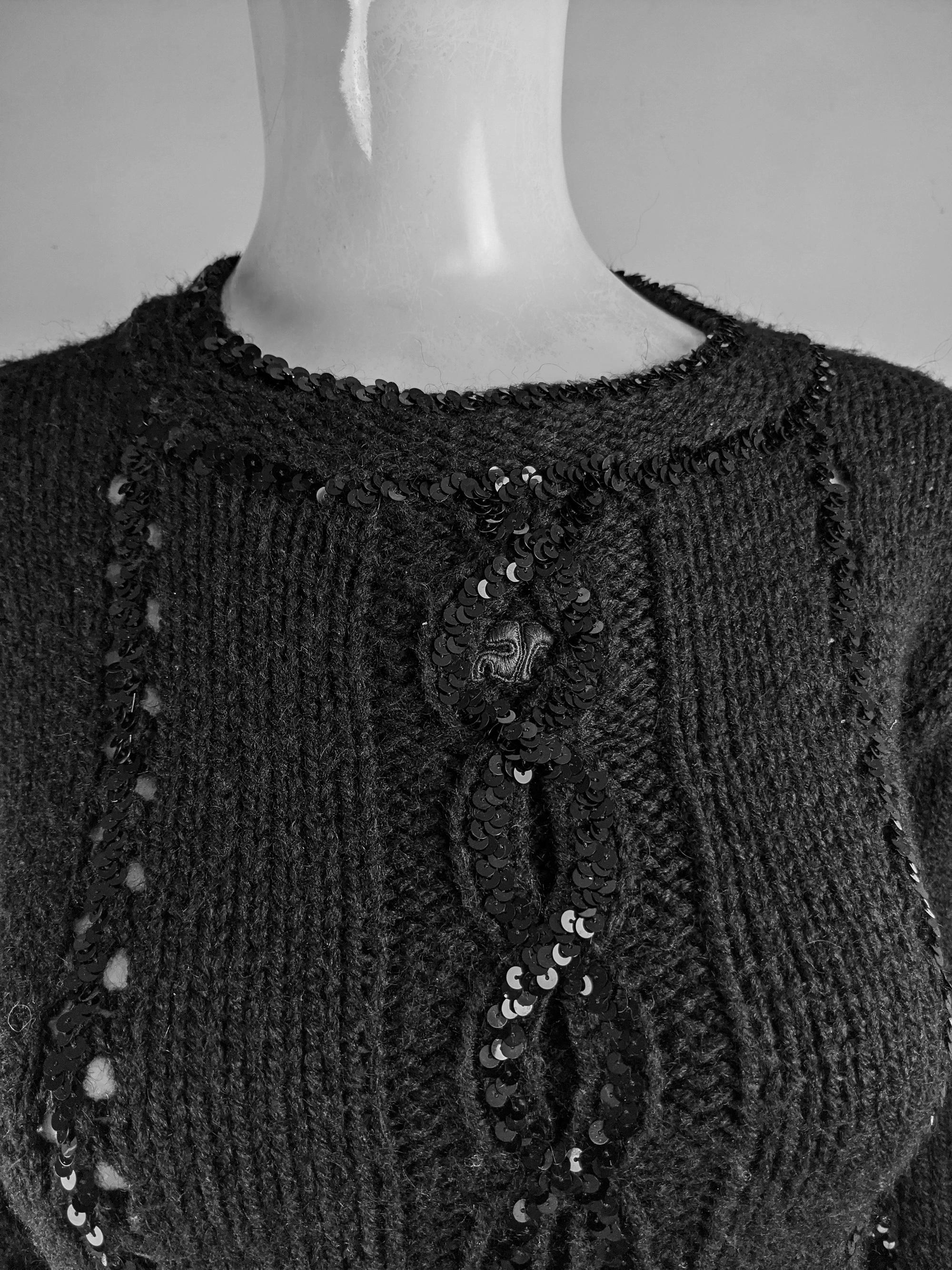 Women's Courreges Vintage Womens Black Sequin Cable Knit Sweater  For Sale