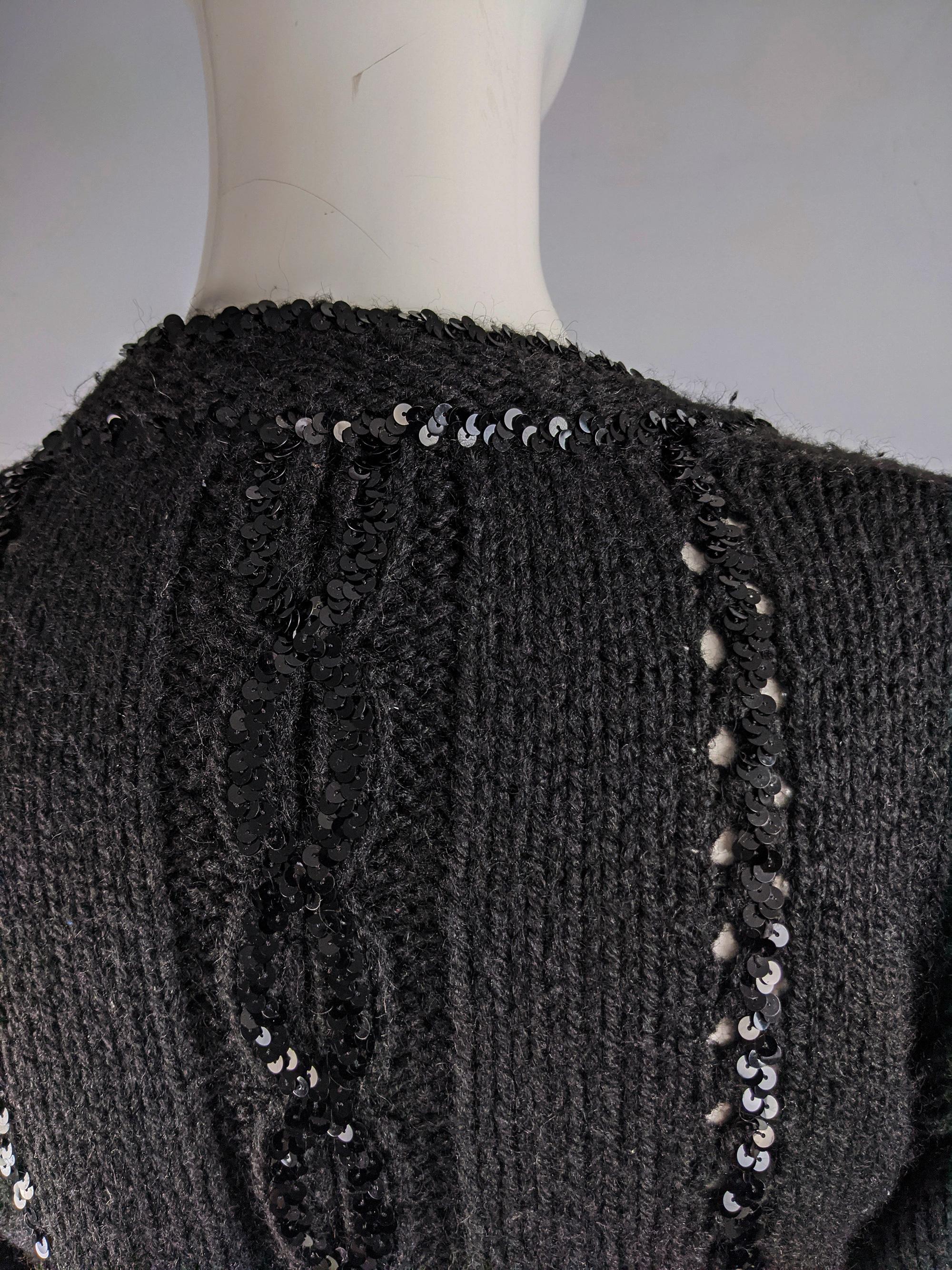 Courreges Vintage Womens Black Sequin Cable Knit Sweater  For Sale 2