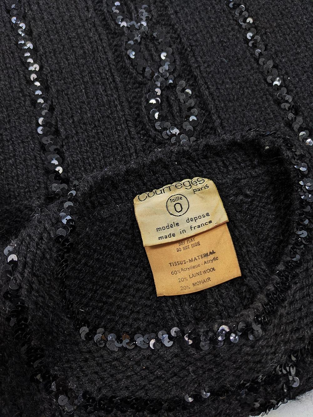 Courreges Vintage Womens Black Sequin Cable Knit Sweater  For Sale 3