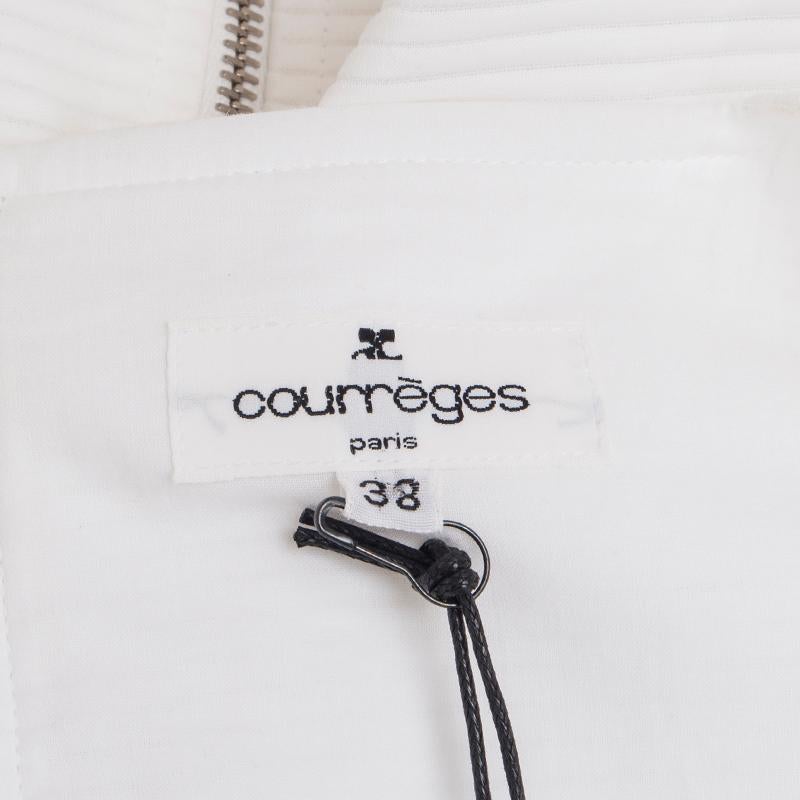 COURREGES white cotton RIBBED FRONT ZIP A-LINE Dress 38 S In Excellent Condition For Sale In Zürich, CH