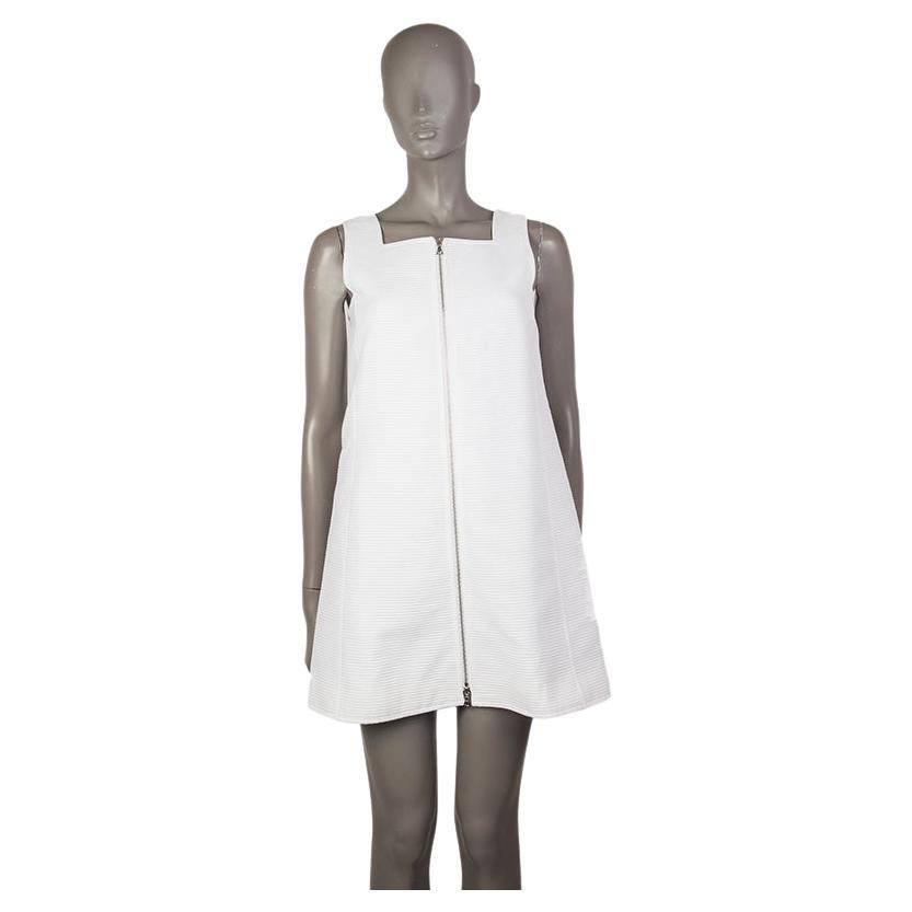 COURREGES white cotton RIBBED FRONT ZIP A-LINE Dress 38 S For Sale