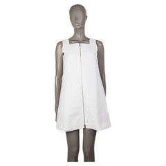COURREGES white cotton RIBBED FRONT ZIP A-LINE Dress 38 S