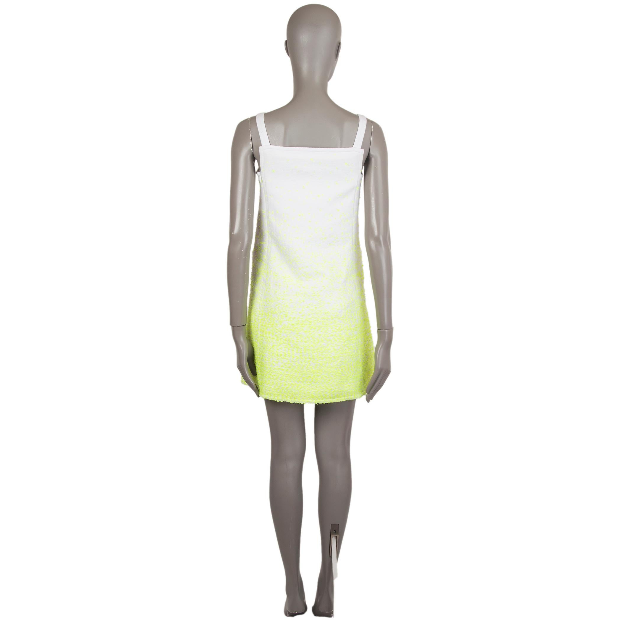Beige COURREGES white & neon yellow cotton PINAFORE TWEED MINI Dress 38 S For Sale
