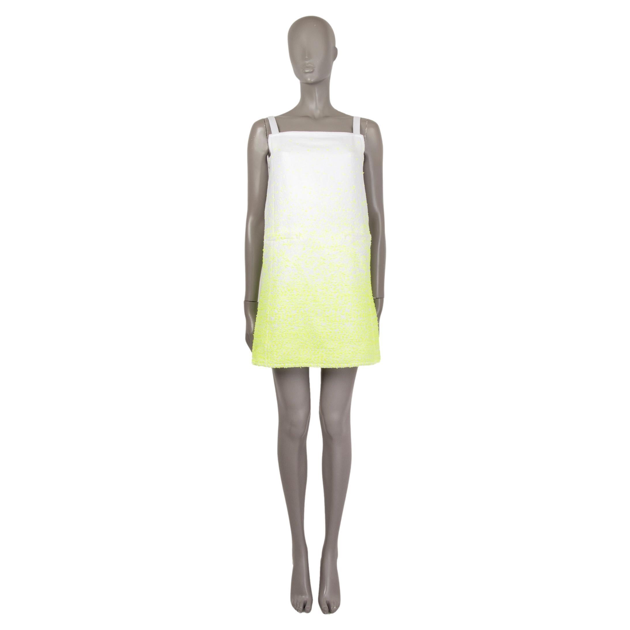 COURREGES white & neon yellow cotton PINAFORE TWEED MINI Dress 38 S