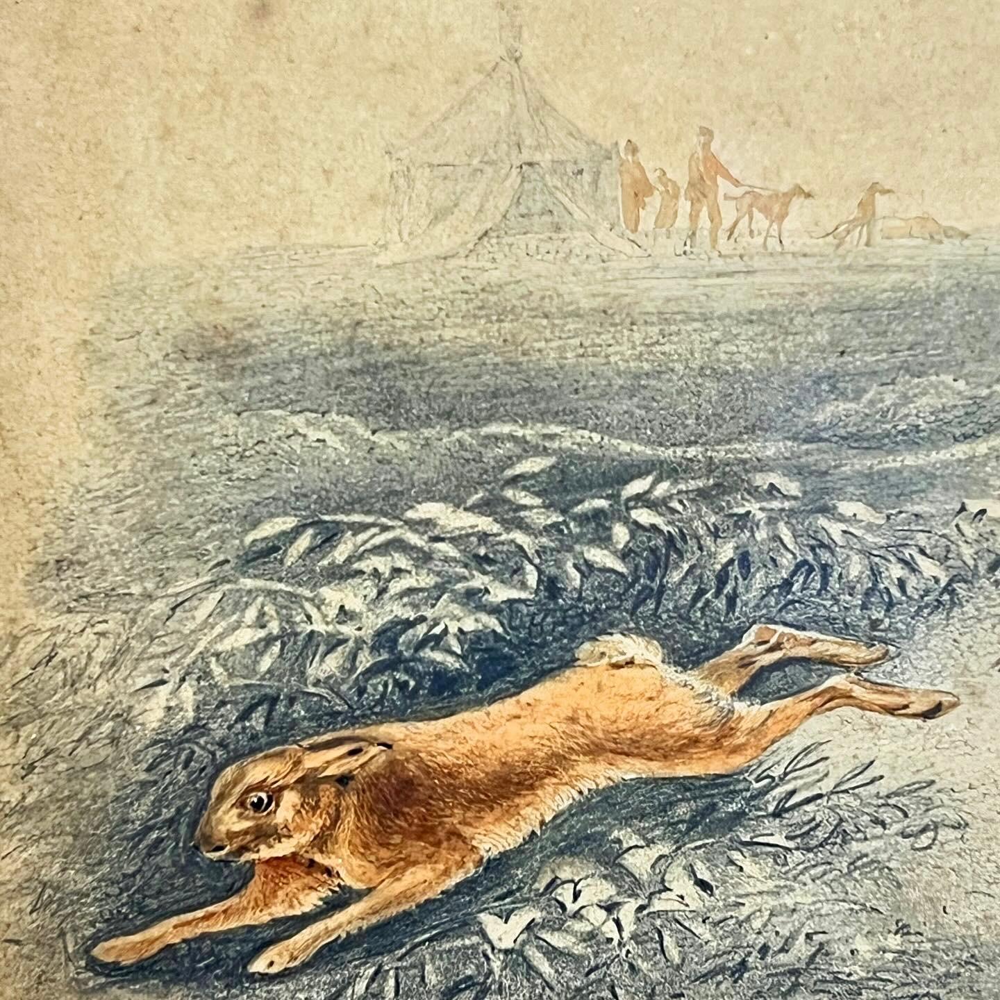 Coursing Greyhounds Lurchers C19th Signed Watercolour In Good Condition For Sale In London, GB