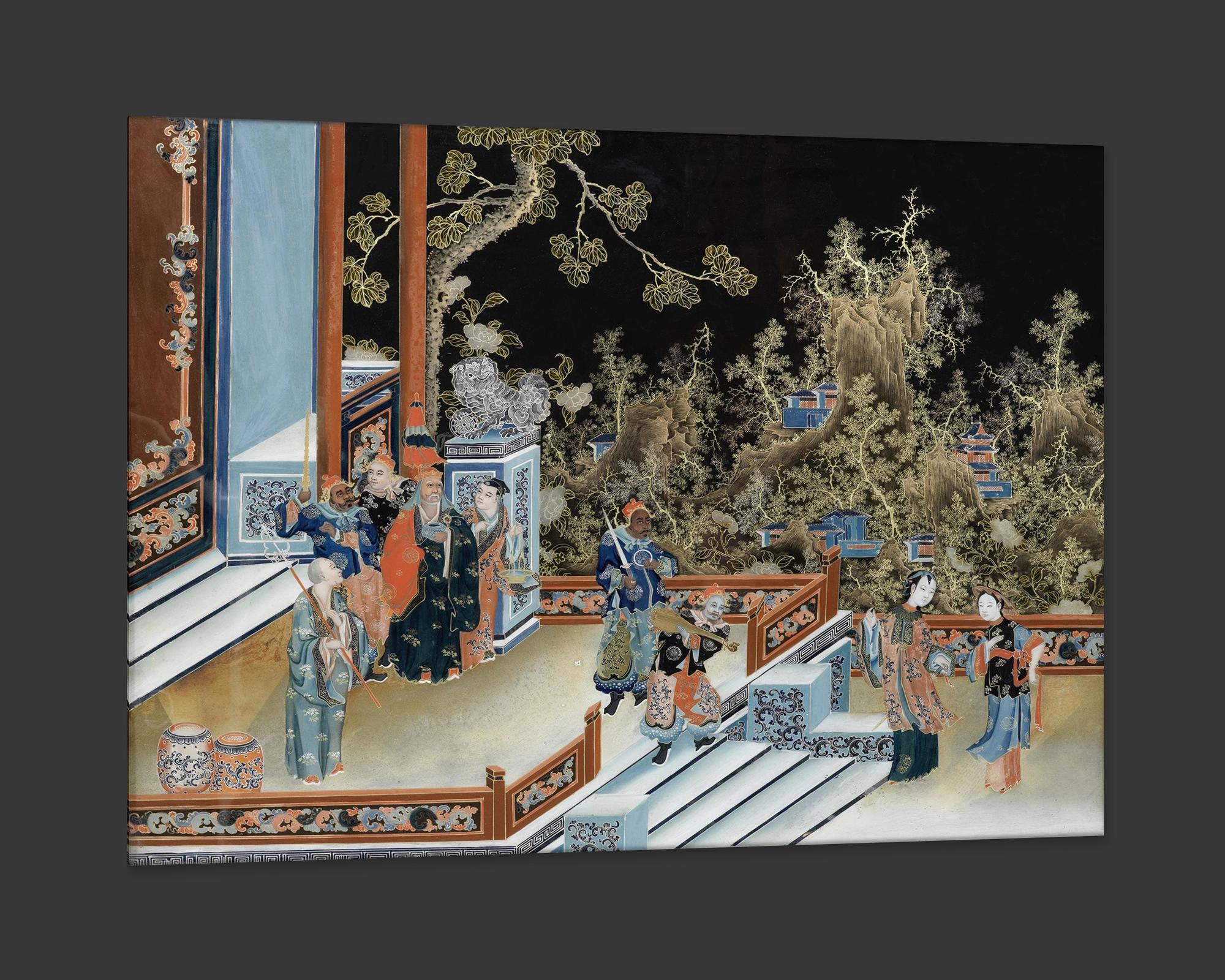 Court Concubine, after Ming Dynasty Oil Painting, Chinese Export In New Condition For Sale In Fairhope, AL