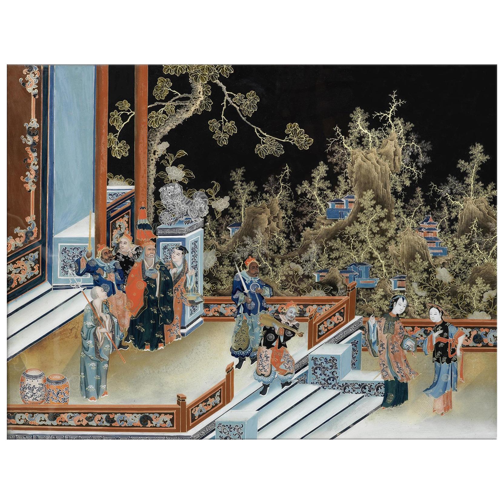 Court Concubine, after Ming Dynasty Oil Painting, Chinese Export For Sale