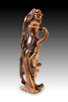 Court Dancer or Guanyin, Tiger's Eye Stone Carved, 20th Century