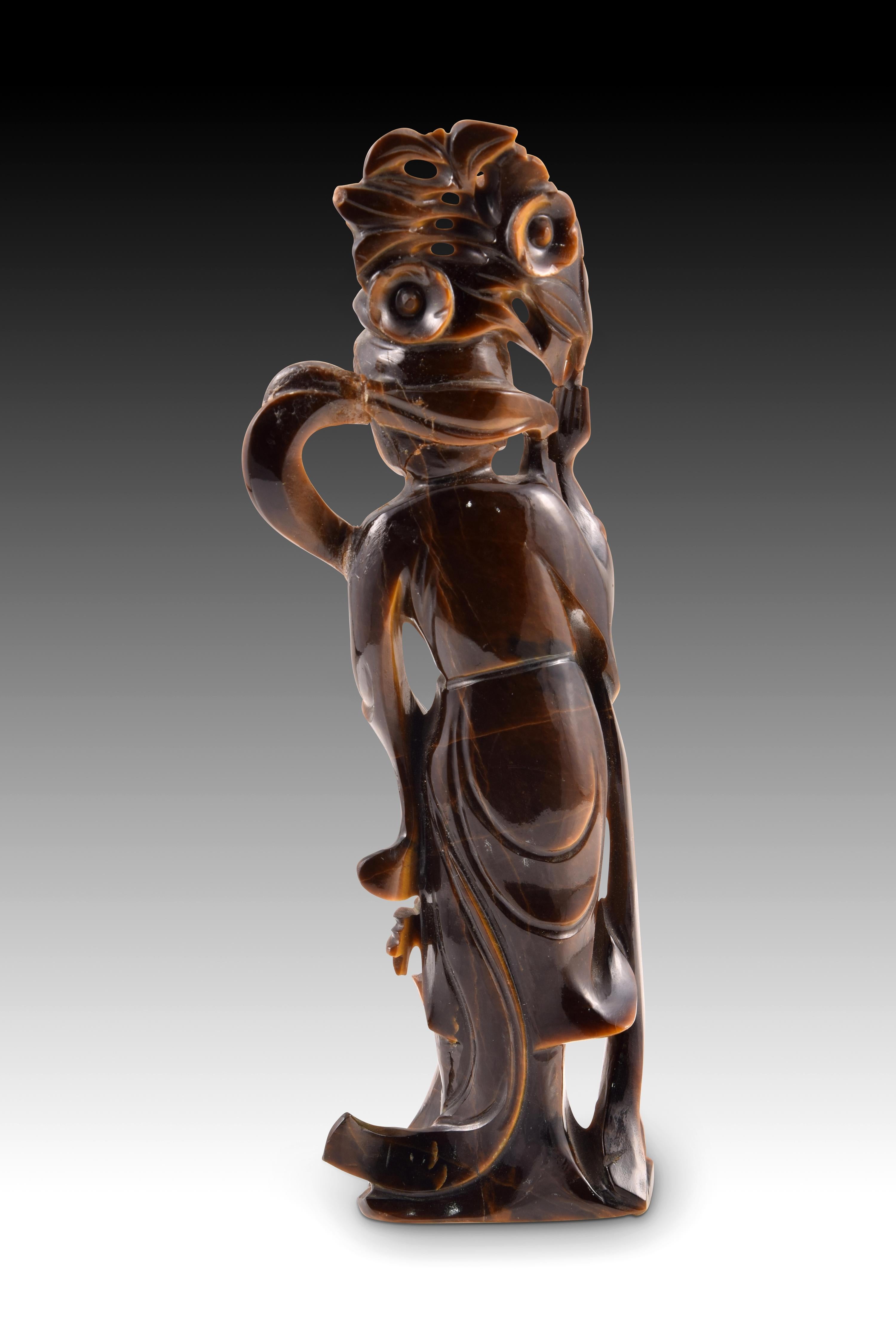 Court Dancer or Guanyin, Tiger's Eye Stone Carved, 20th Century In Fair Condition For Sale In Madrid, ES