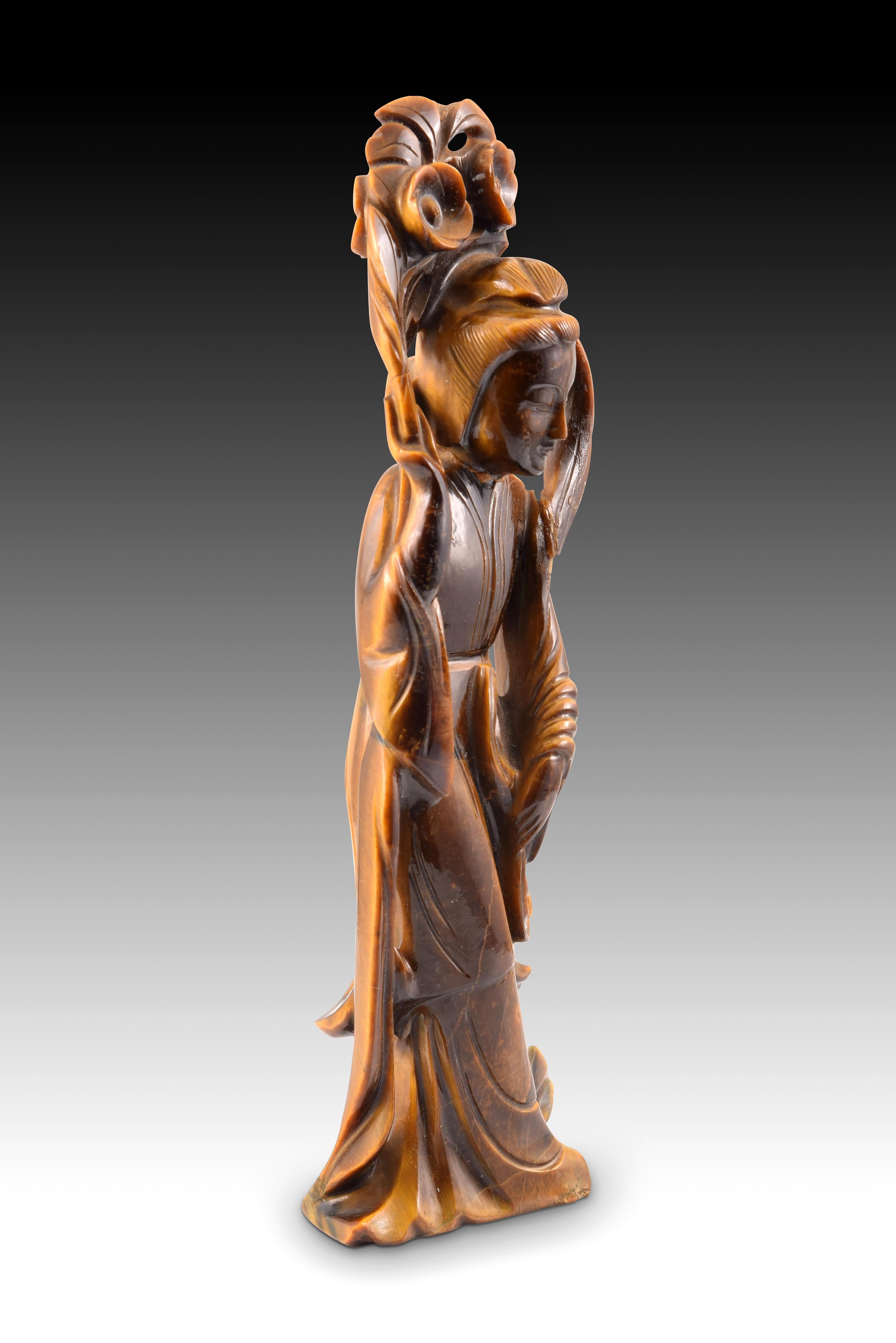 Court Dancer or Guanyin, Tiger's Eye Stone Carved, 20th Century For Sale 2