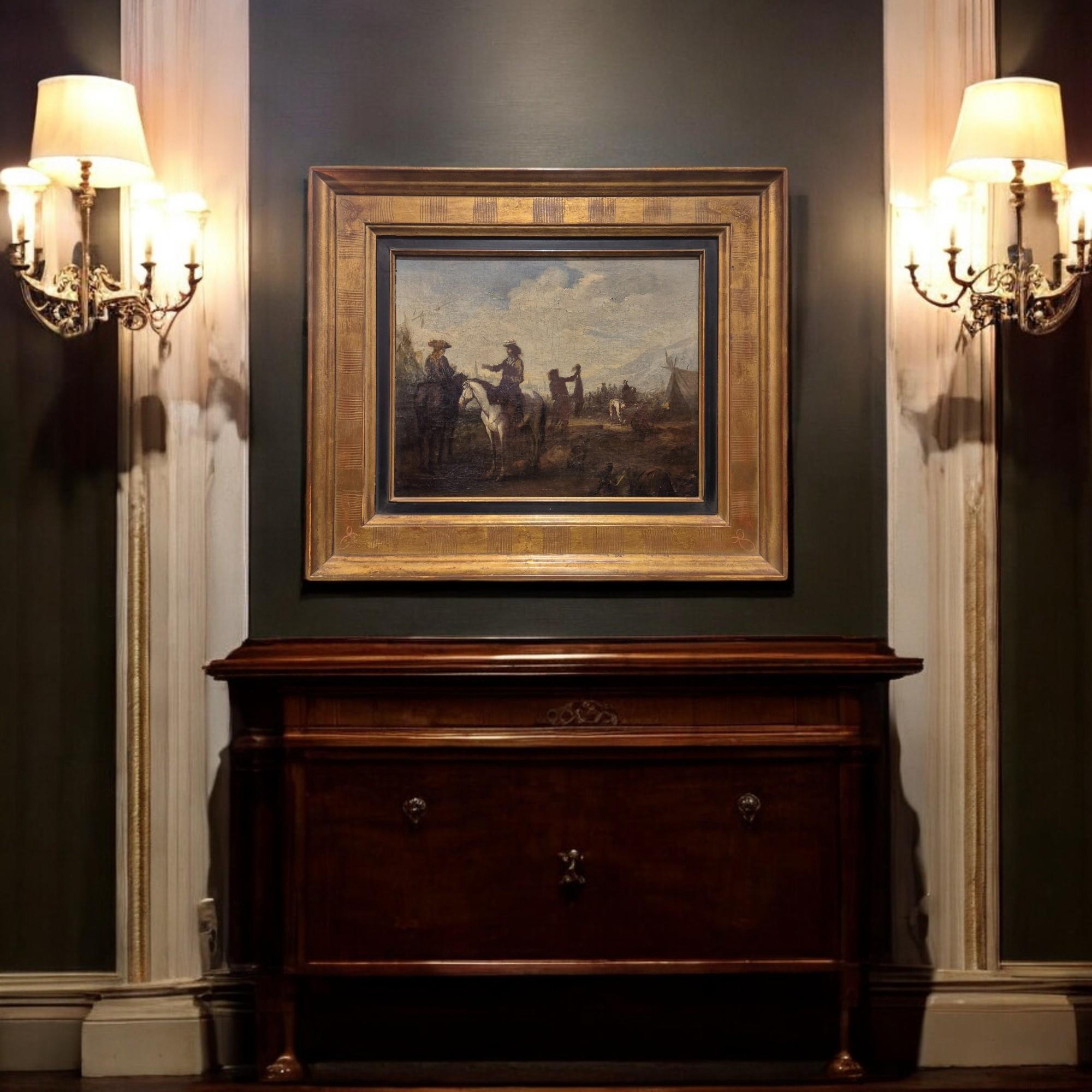 Louis XIV Court hunting scene, Flemish school of the late 17th century, Oil on canvas For Sale