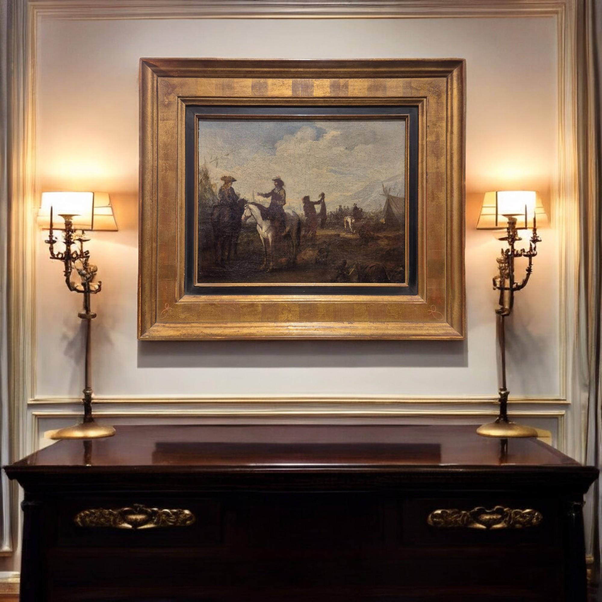 Dutch Court hunting scene, Flemish school of the late 17th century, Oil on canvas For Sale