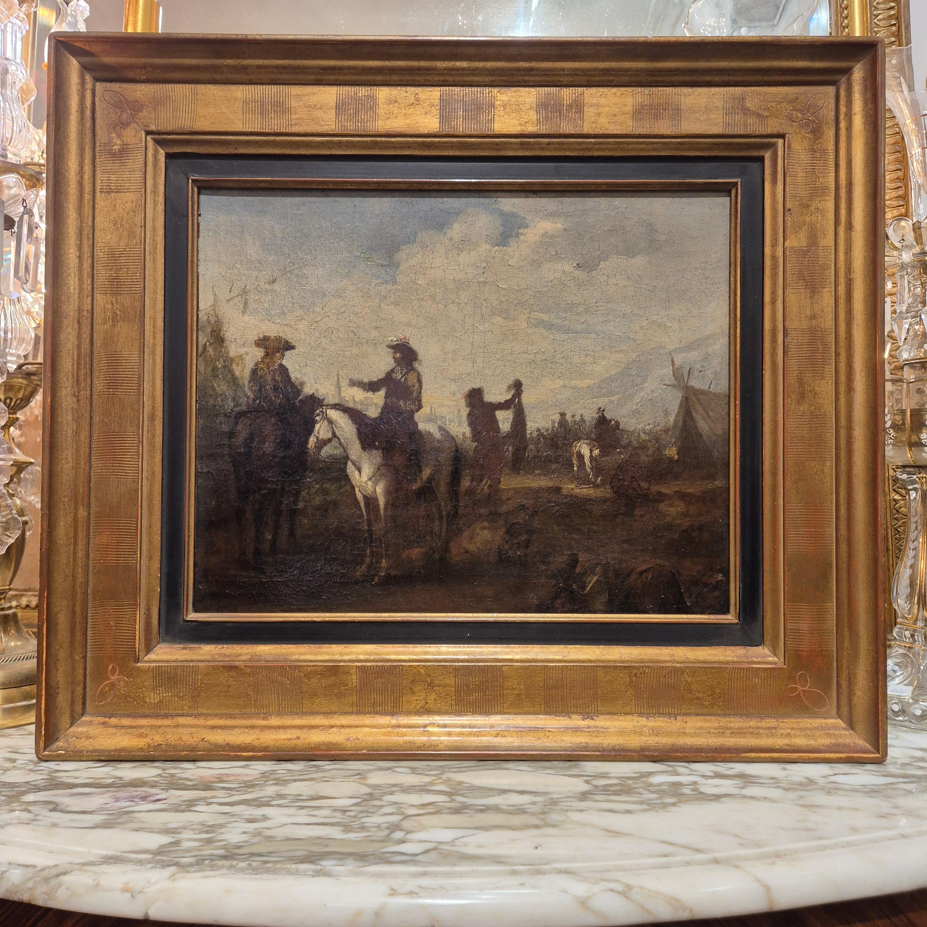 Court hunting scene, Flemish school of the late 17th century, Oil on canvas In Good Condition For Sale In NICE, FR