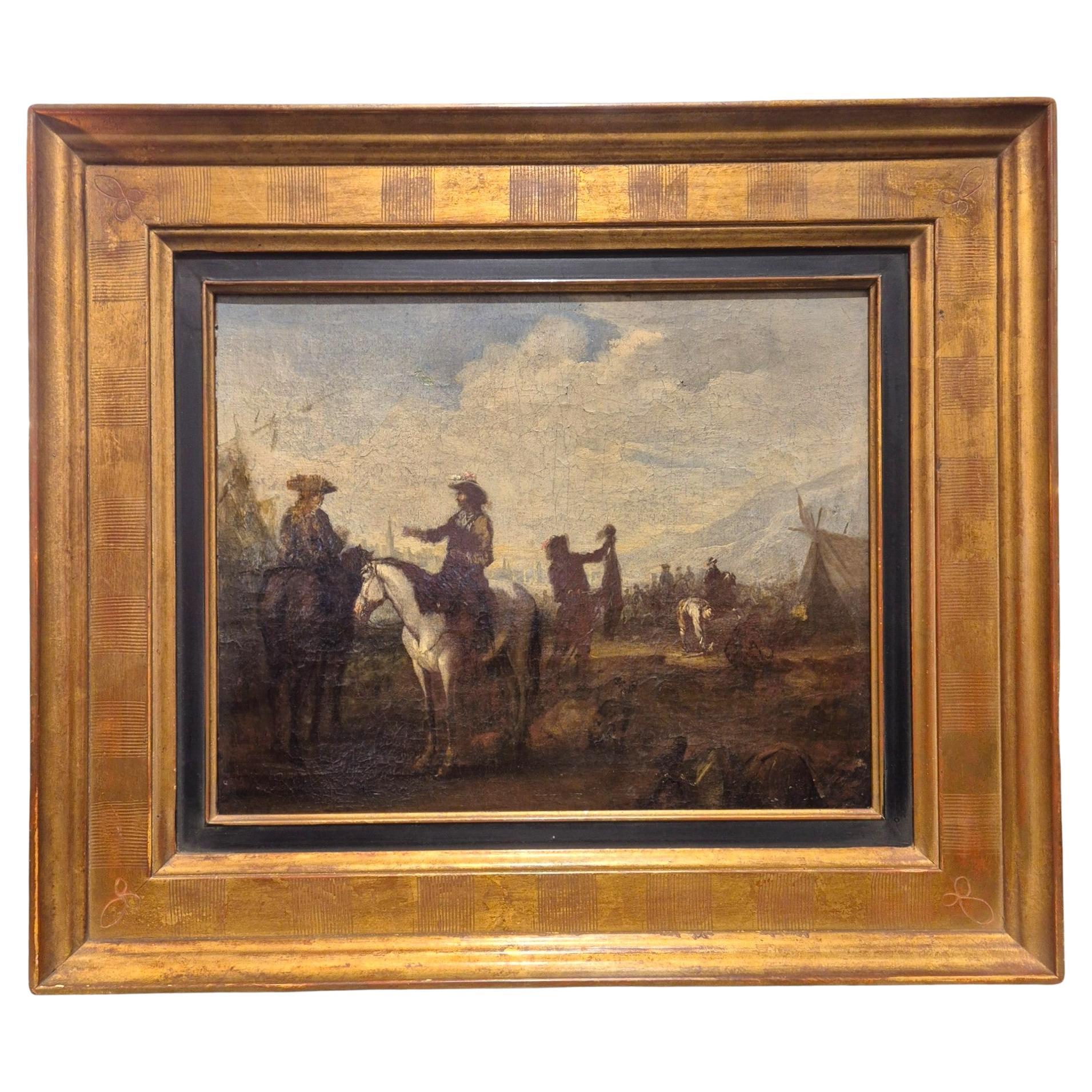 Court hunting scene, Flemish school of the late 17th century, Oil on canvas For Sale