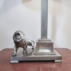 Court Jeweller Ernst Svedbom, Table Lamp with Lion Decor, Swedish Grace/Art Deco
