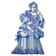 Court Lady Hand Painted Tile Mural, Portuguese Ceramic Tiles Azulejos