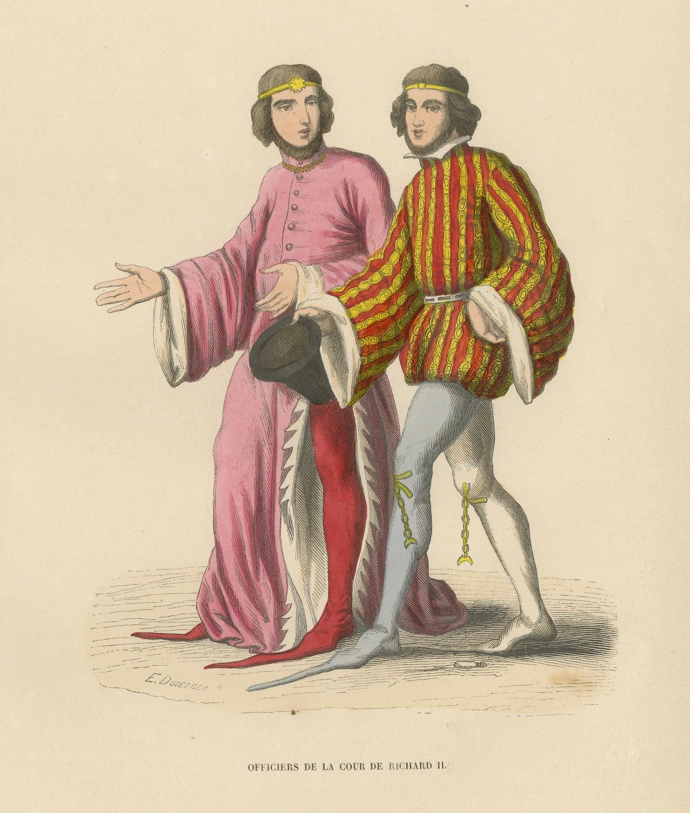 Paper Court Officers of the Reign of Richard II in an Hand-Colored Lithograph, 1847 For Sale