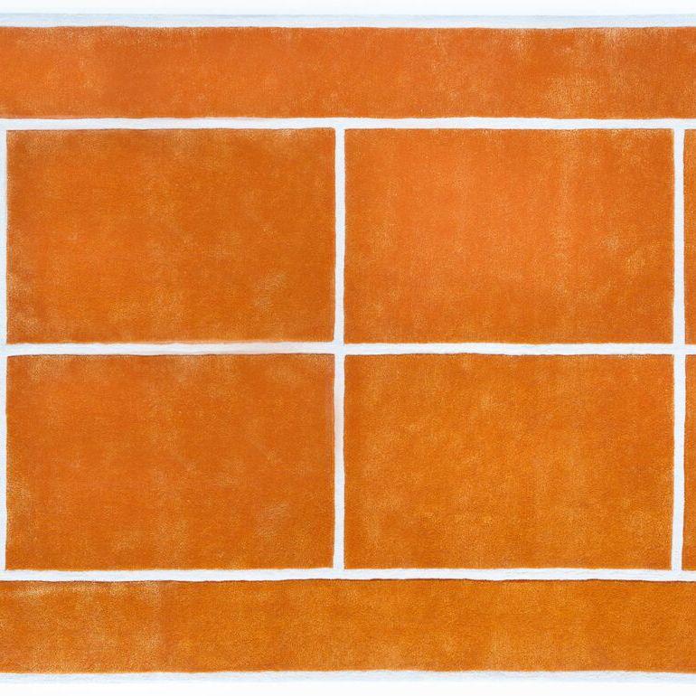 The “Court Series” rugs are hand tufted with blended wool and viscose material dyed in hyper-saturated colors, with tennis court-like geometries represented both via overlaid graphics as well as the cut and shape of individual segments.

Custom