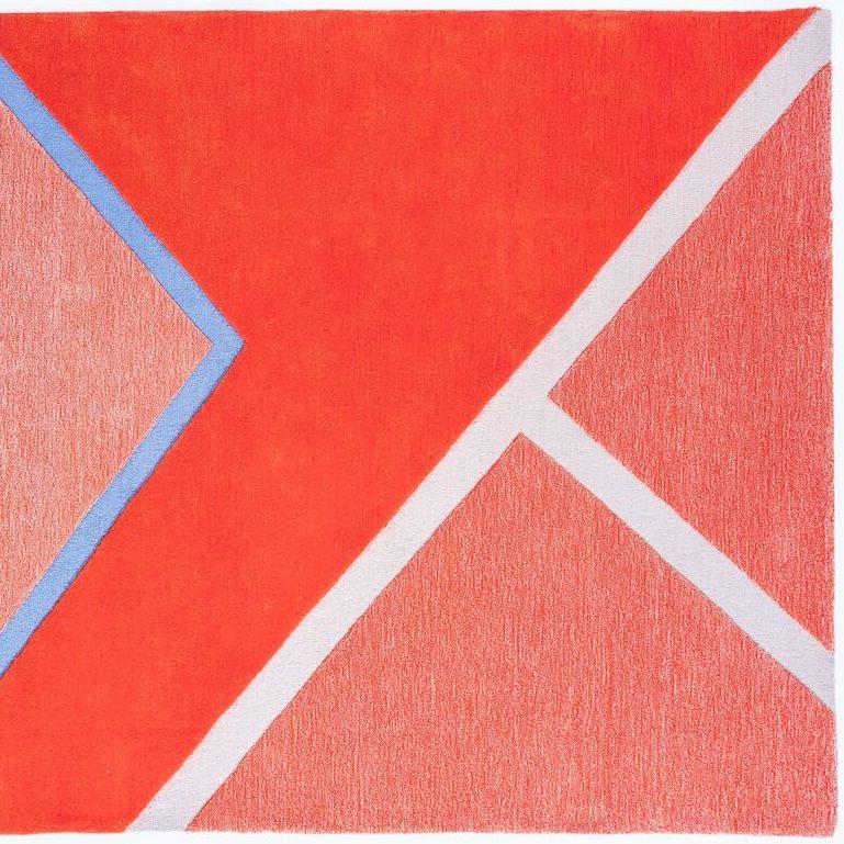 The “Court Series” rugs are hand tufted with blended wool and viscose material dyed in hyper-saturated colors, with tennis court-like geometries represented both via overlaid graphics as well as the cut and shape of individual segments.

Custom