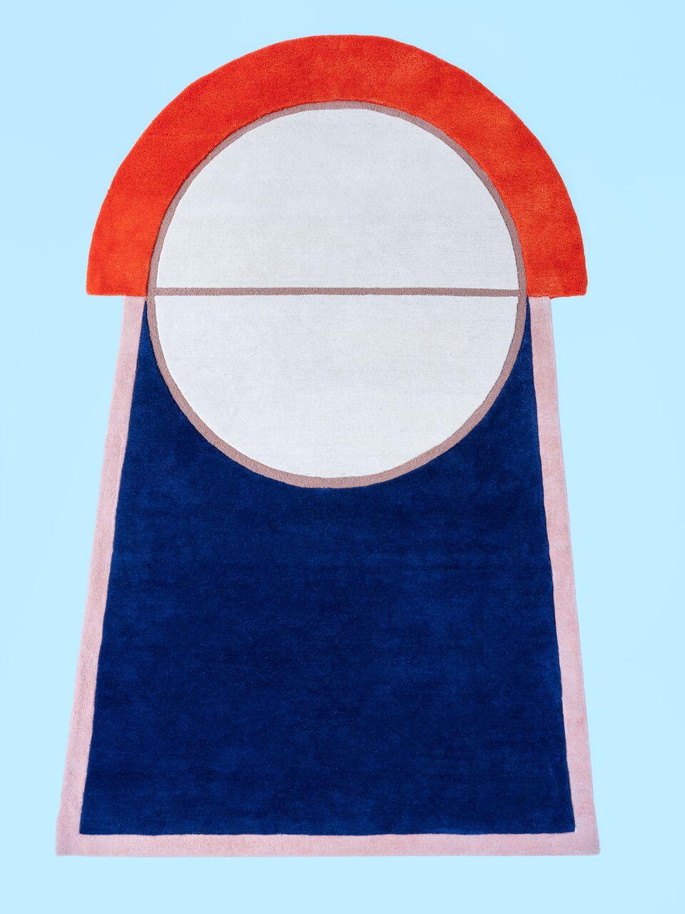 „Court Series“ Key 1 Teppich von Pieces, handgetufteter marineroter, farbenfroher, sportlicher Teppich (Indisch) im Angebot