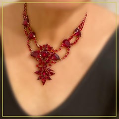 1960s Vintage Baroque Style Ruby Red Rhinestone Pendant Necklace, USA